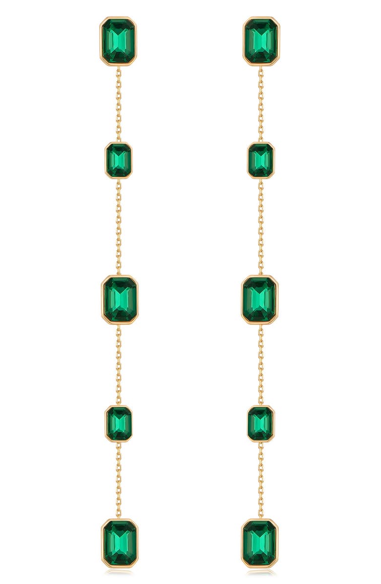 Ettika Baguette Crystal Linear Drop Earrings, Main, color, Green