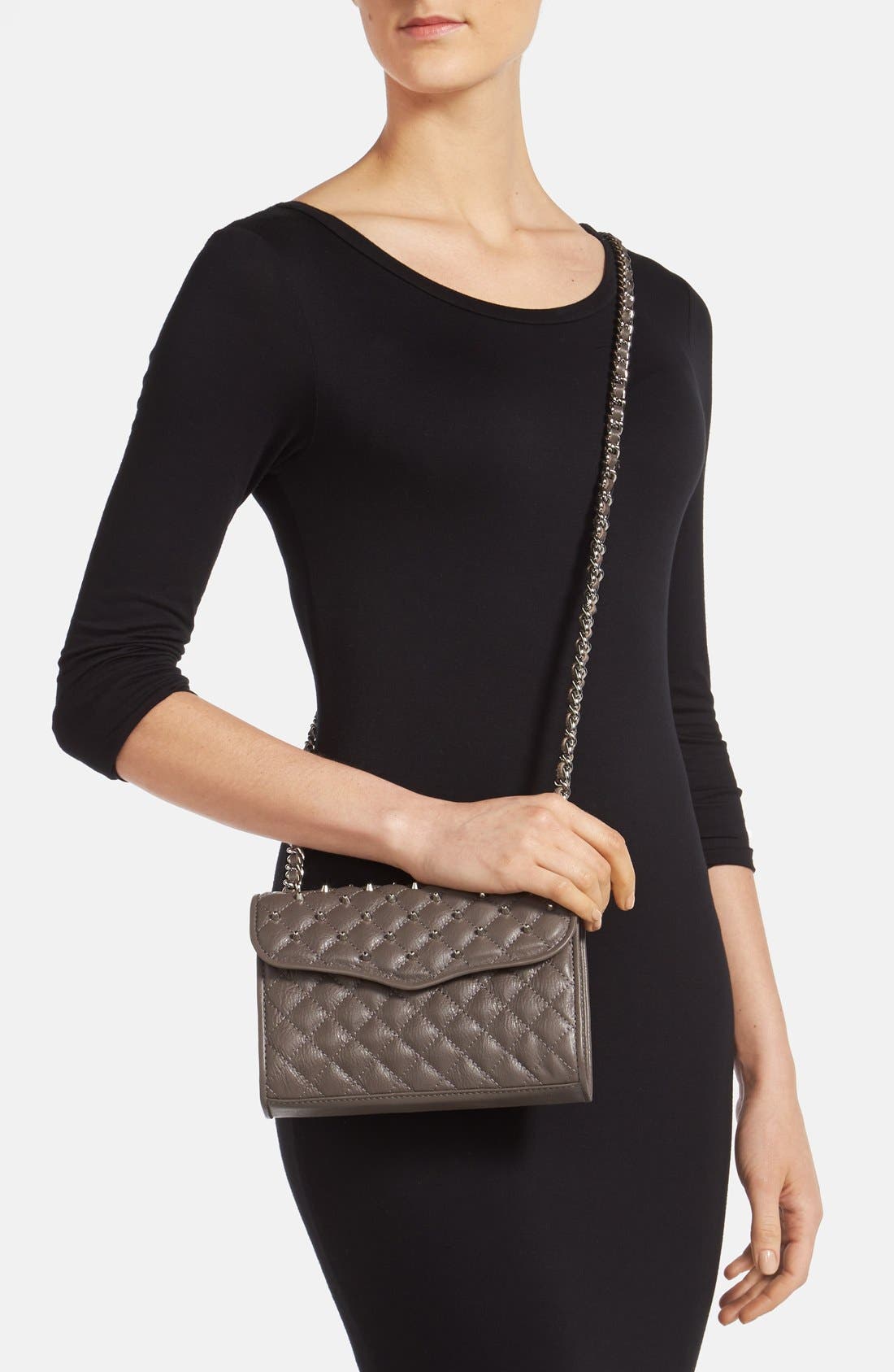 'Mini Quilted Affair with Studs' Shoulder Bag, Alternate, color, GREY SLEET