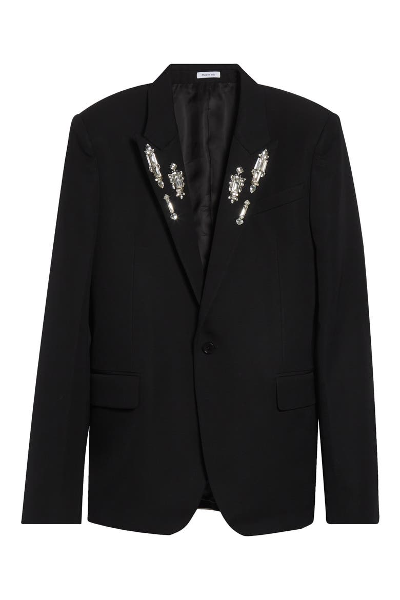 Rever Crystal Embellished Peak Lapel Blazer, Alternate, color, BLACK