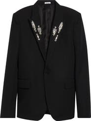 McQueen Rever Crystal Embellished Peak Lapel Blazer