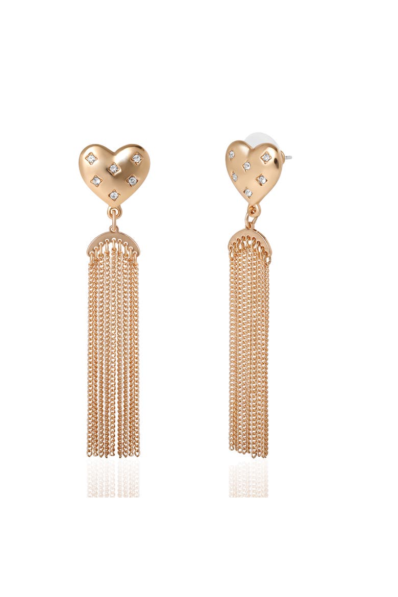 BCBGeneration Tassel Heart Drop Earrings, Alternate, color, Gold