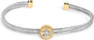Haus of Brilliance 18K Yellow Gold Plated Silver Diamond Accent and Fleur Di Lis Medallion Bangle