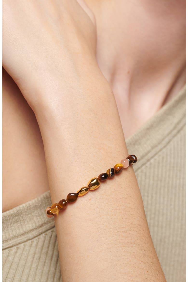 Beaded Stone Bracelet, Alternate, color, 18CT GOLD VERMEIL / TIGERS EYE