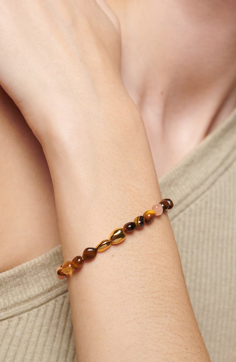 Monica Vinader Beaded Stone Bracelet, Alternate, color, 18Ct Gold Vermeil / Tigers Eye
