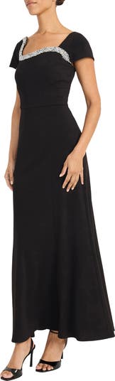 Rhinestone Trim Short Sleeve Gown