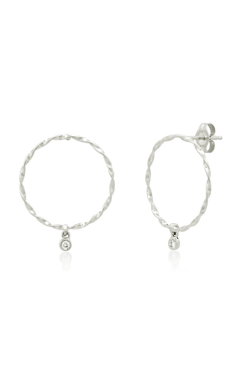 ELLIOT YOUNG 14K Gold Twisted forward facing Hoop earring with Tiny Diamond White Gold, Main, color, White Gold