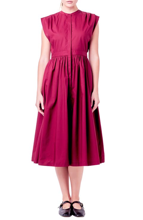 Pleated Shoulder Midi Dress