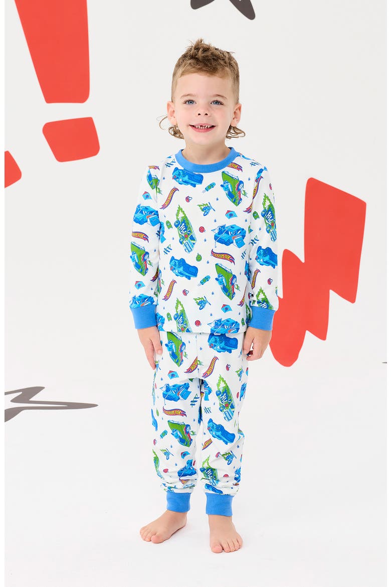 x Hot Wheels Kids' Push Your Limits Fitted Two-Piece Pajamas, Alternate, color, CREAM/ BLUE