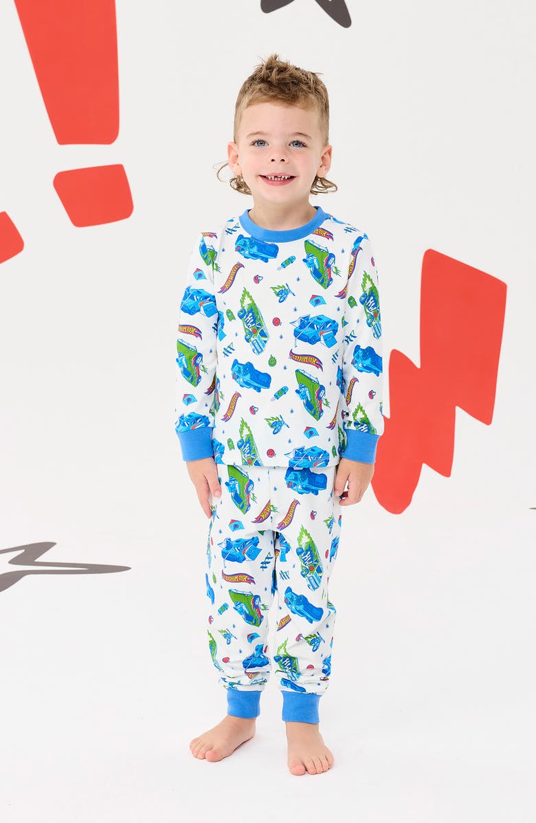Rock Your Kid x Hot Wheels Kids' Push Your Limits Fitted Two-Piece Pajamas, Alternate, color, Cream/ Blue