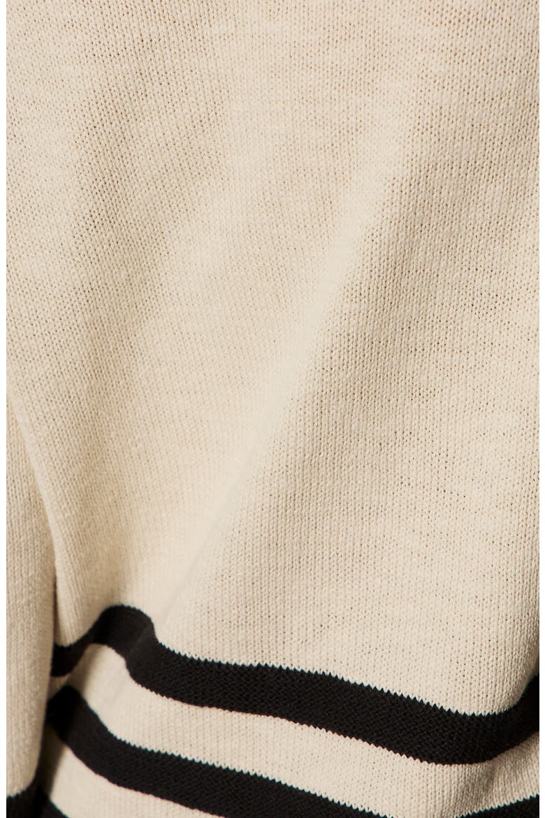 Stripe Hem V-Neck Cotton Sweater, Alternate, color, LIGHT OAT BEIGE/ BLACK