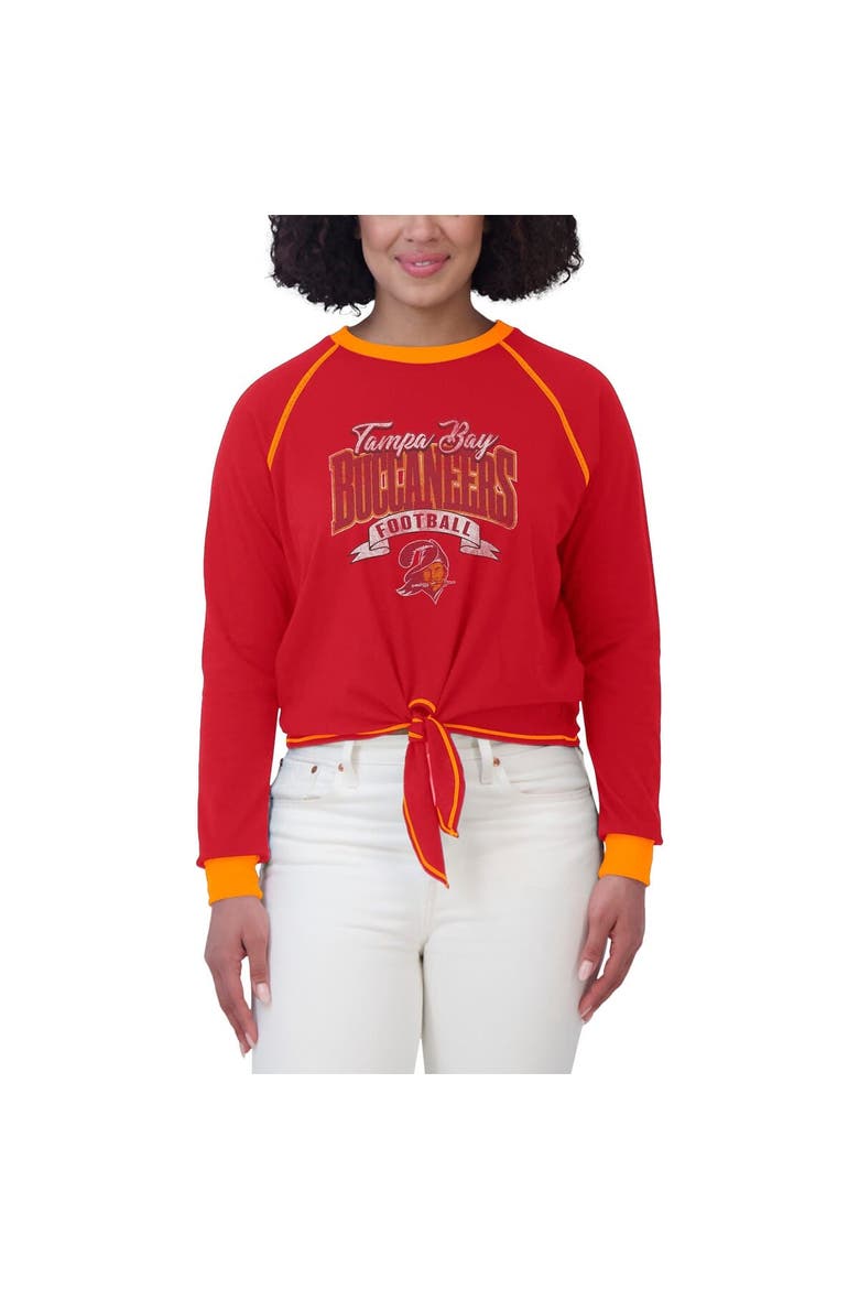 Women's WEAR by Erin Andrews Red/Orange Tampa Bay Buccaneers Plus Size Tie-Front Long Sleeve Top, Alternate, color, Red