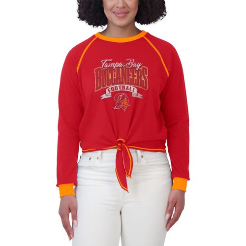 Wear By Erin Andrews Red/orange Tampa Bay Buccaneers Plus Size Tie-front Long Sleeve Top In Red