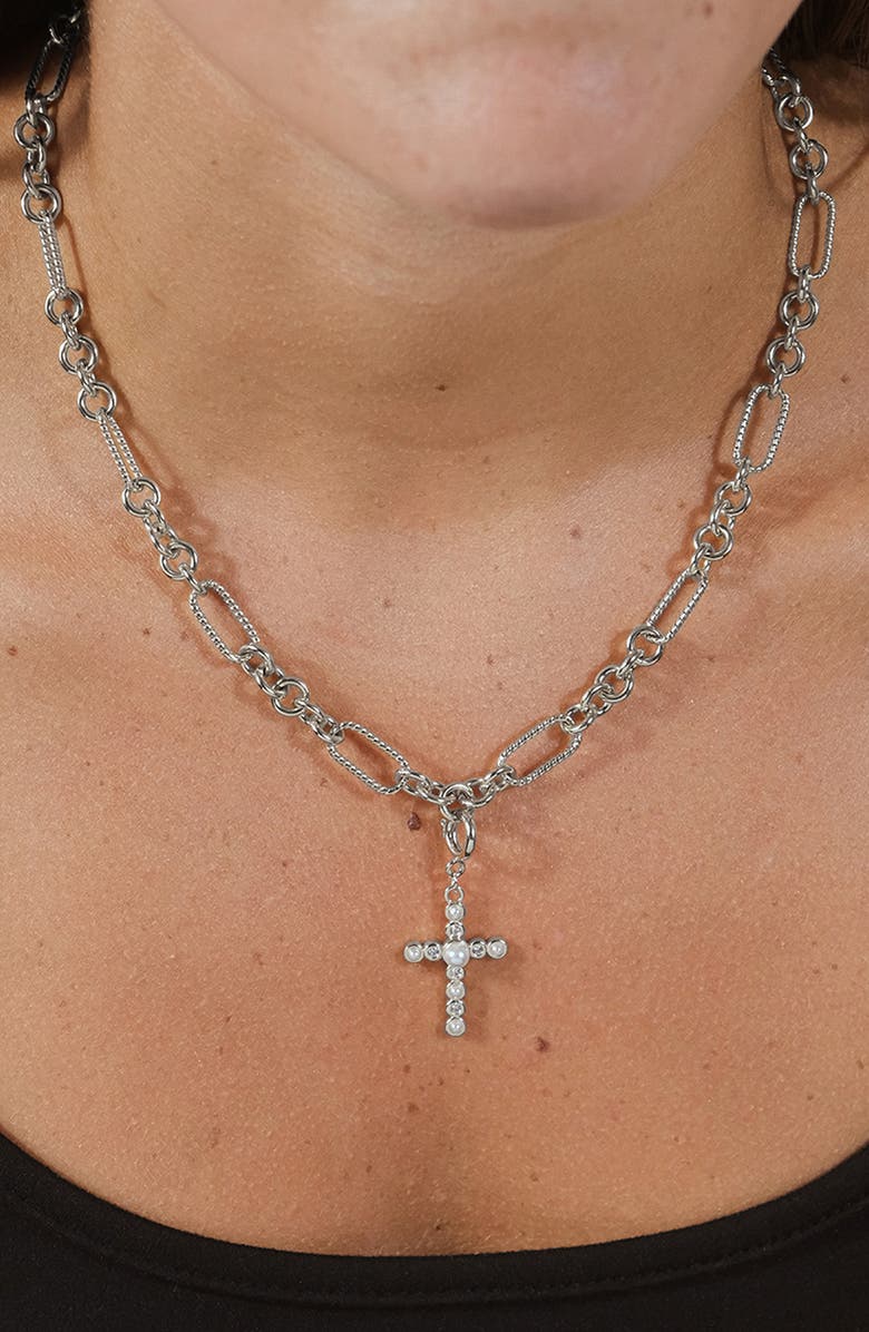 Sterling Forever Cubic Zirconia & Freshwater Pearl Enhancer, Alternate, color,