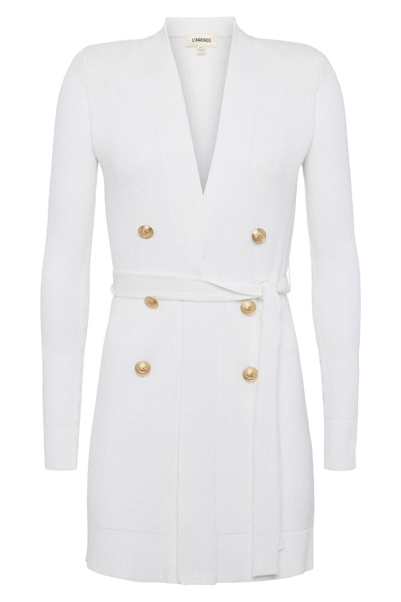 Noe Metallic Double Breasted Rib Cardigan, Alternate, color, WHITE