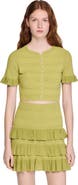 SANDRO Cropped ruffled-sleeve cardigan