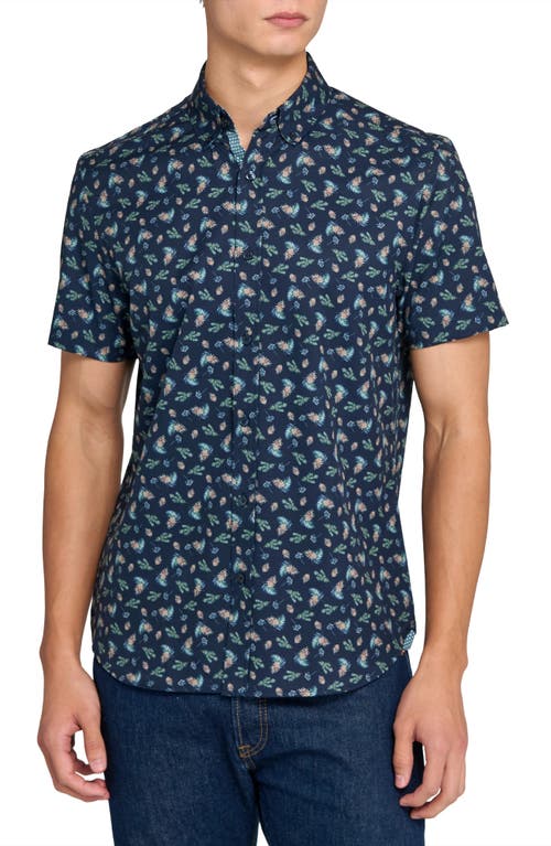 Construct Pine Cone Woven Short Sleeve Basic In Blue