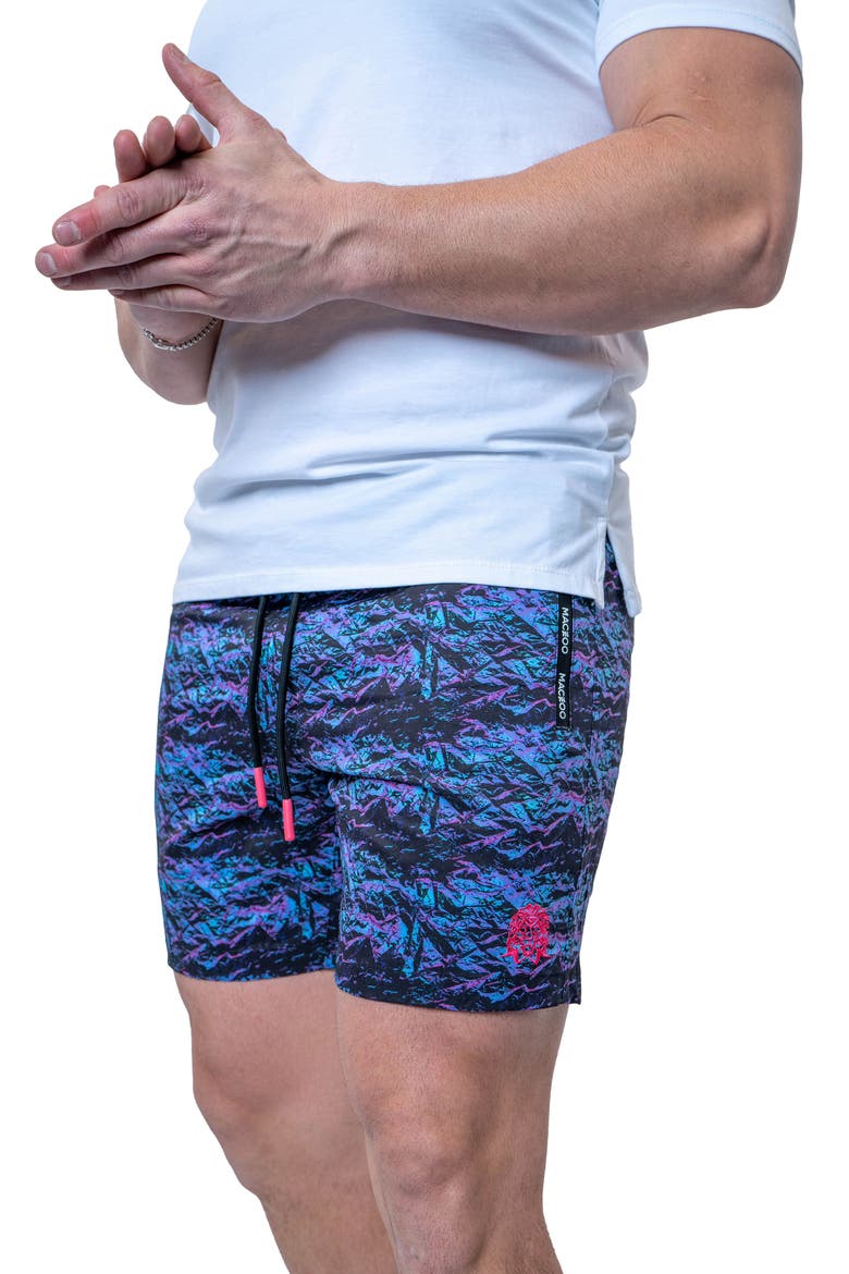 Swim Lion Purple Texture Swim Trunks, Alternate, color, BLACK