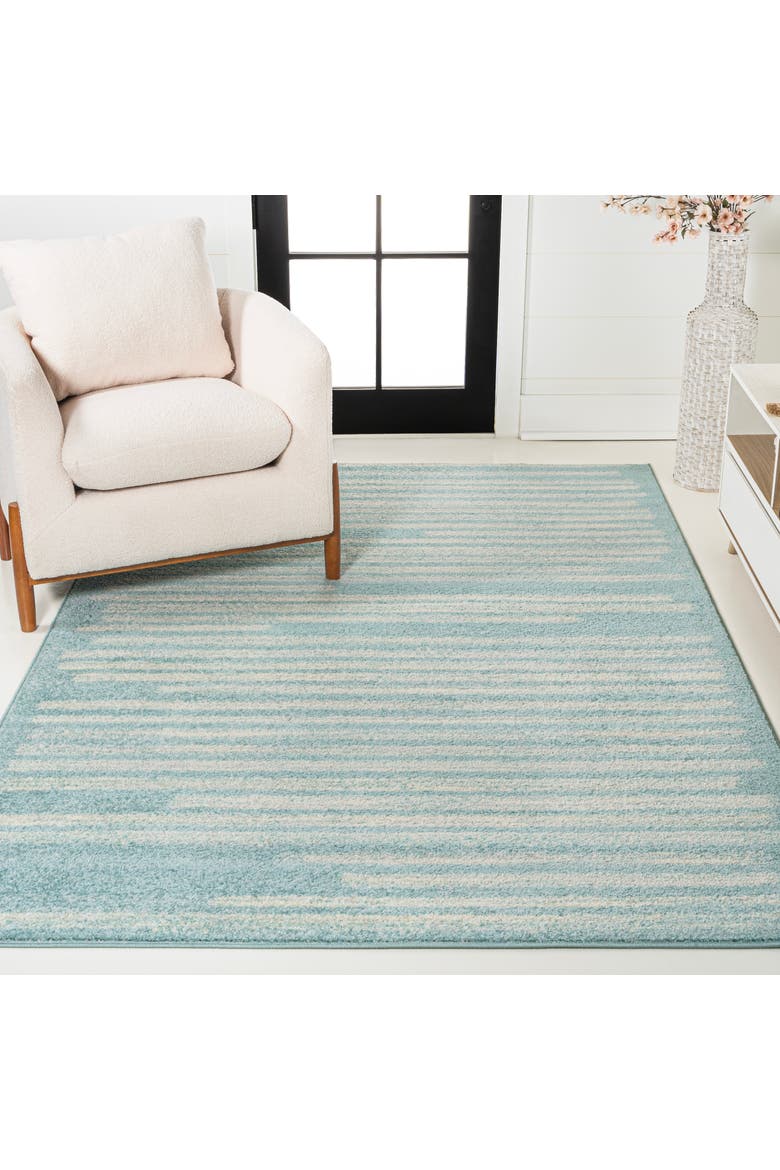 Khalil Modern Berber Stripe Area Rug, Alternate, color, Turquoise/Cream