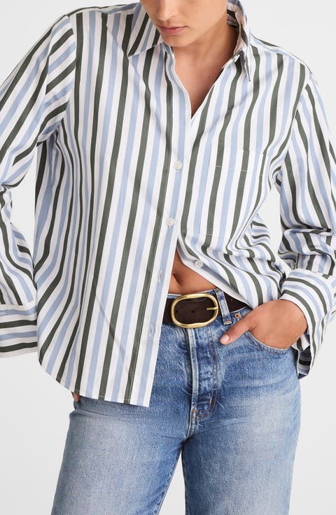 Easy Y-Neck Poplin Button-Up Shirt