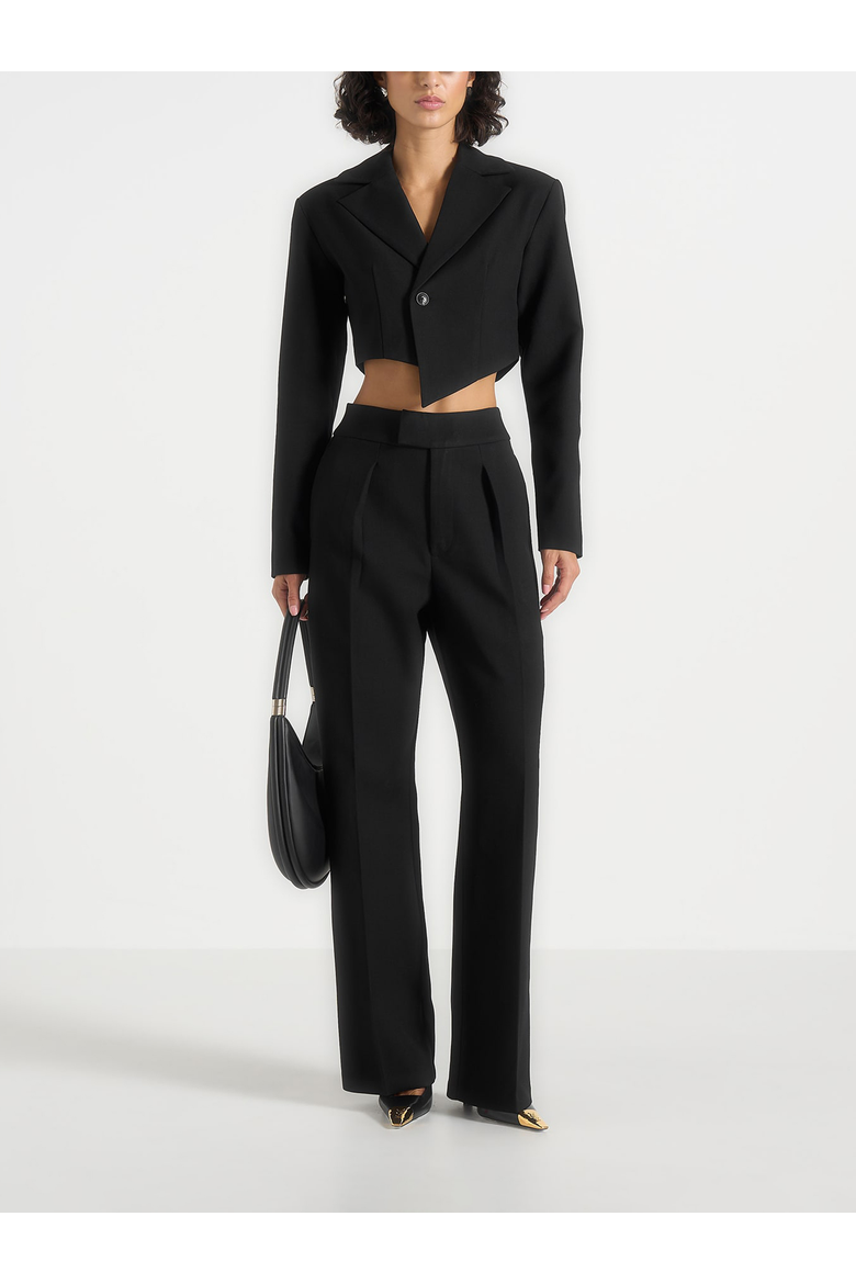 Dina Asymmetric Cropped Blazer, Alternate, color, Black
