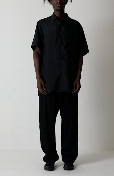 Yohji Yamamoto Big Short Sleeve Cupro Taffeta Button-Up Shirt