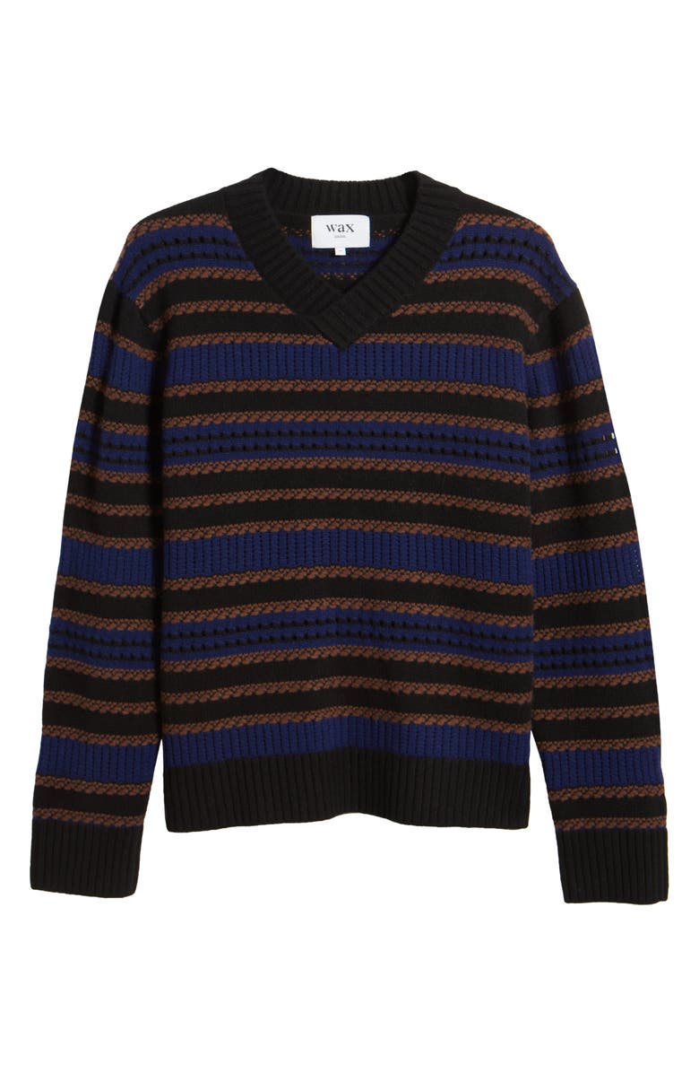 Wax London Scafell Stripe Wool V-Neck Sweater, Alternate, color,