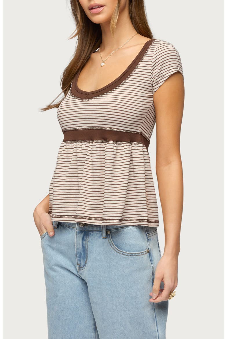 Sady Contrast Stripe Babydoll Top, Alternate, color, BROWN