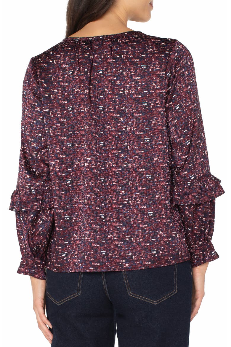 Ruffle Balloon Sleeve Jacquard Top, Alternate, color, BURGUNDY MULTI