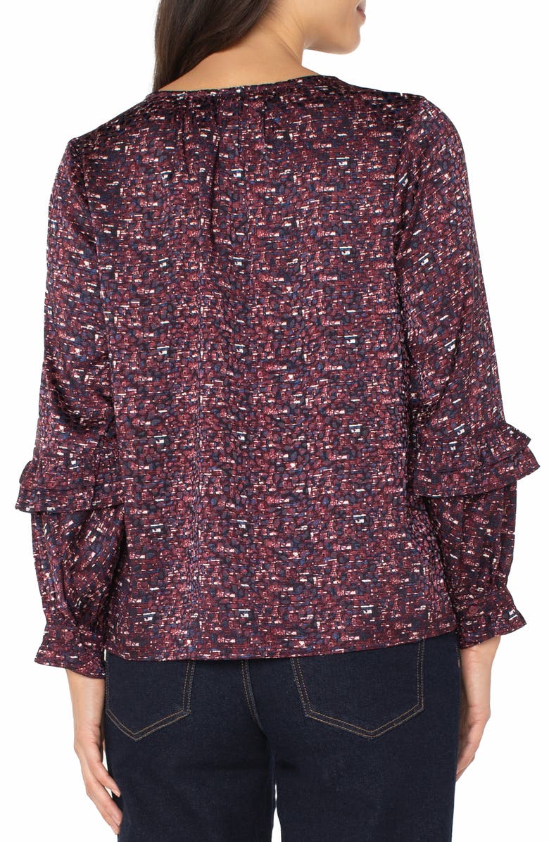Liverpool Los Angeles Ruffle Balloon Sleeve Jacquard Top, Alternate, color, Burgundy Multi