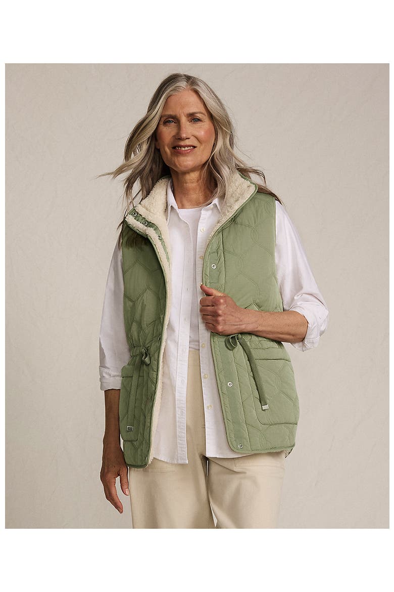 Reversible Quilted High Pile Fleece Vest, Alternate, color, Sage Green/Natural