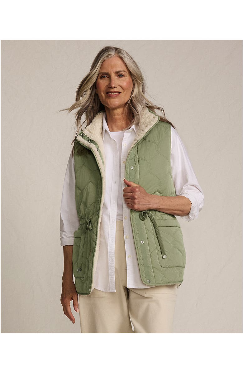 Lands' End Reversible Quilted High Pile Fleece Vest, Alternate, color, Sage Green/Natural