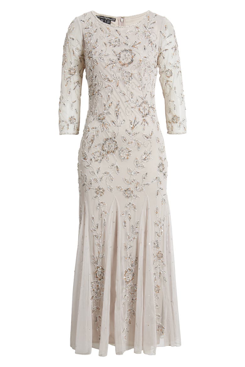 Floral Beaded Tulle Gown, Alternate, color, SILVER 040