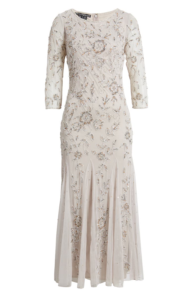 Pisarro Nights Floral Beaded Tulle Gown, Alternate, color, Silver 040