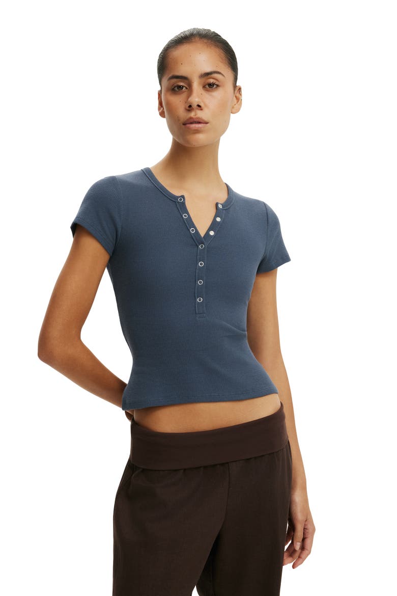 Women's Blake Rib Henley Short Sleeve, Main, color, Collegiate Navy