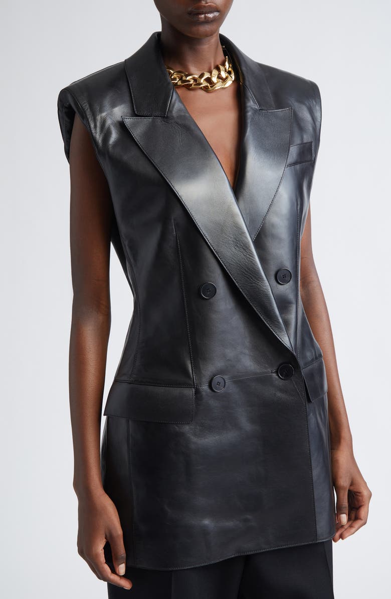 Givenchy Double Breasted Sleeveless Leather Blazer, Alternate, color,