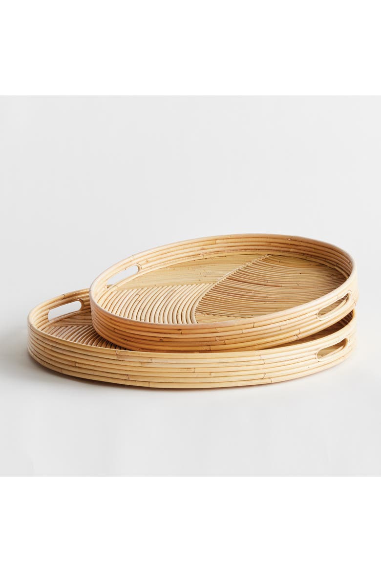 Jelani Cane Round Decorative Trays Set of 2, Alternate, color, Beige