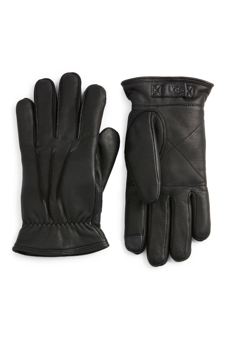3 Point Leather Gloves, Alternate, color, BLACK