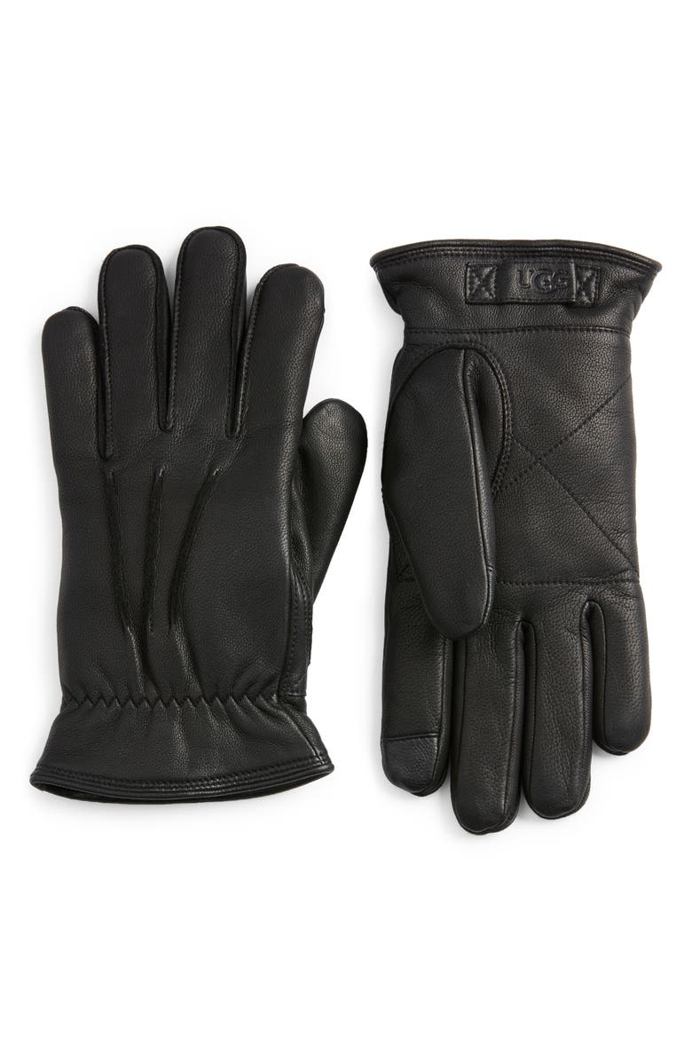 UGG<sup>®</sup> 3 Point Leather Gloves, Alternate, color, Black