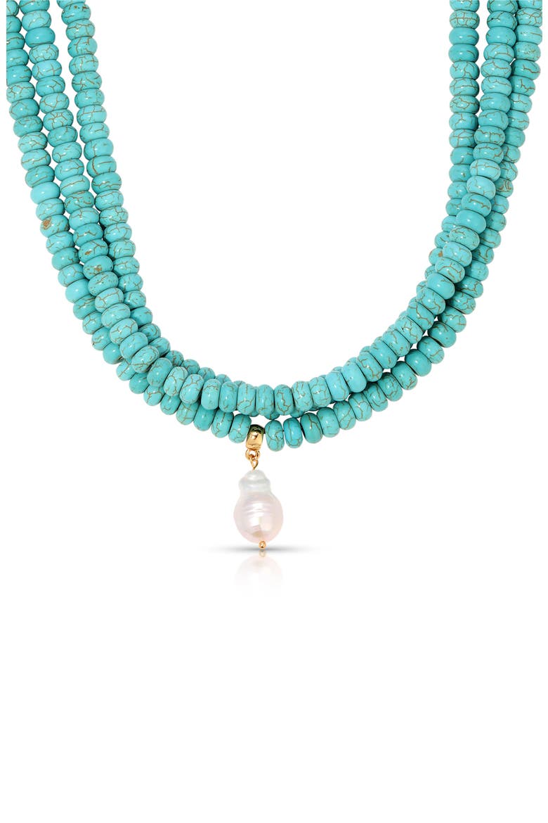Triple Strand Turquoise & Freshwater Pearl Pendant Necklace, Alternate, color, TURQUOISE