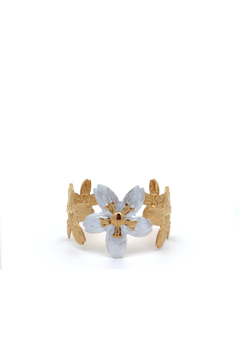 Open Floral Cuff Bracelet, Main, color, Two Tone Gold