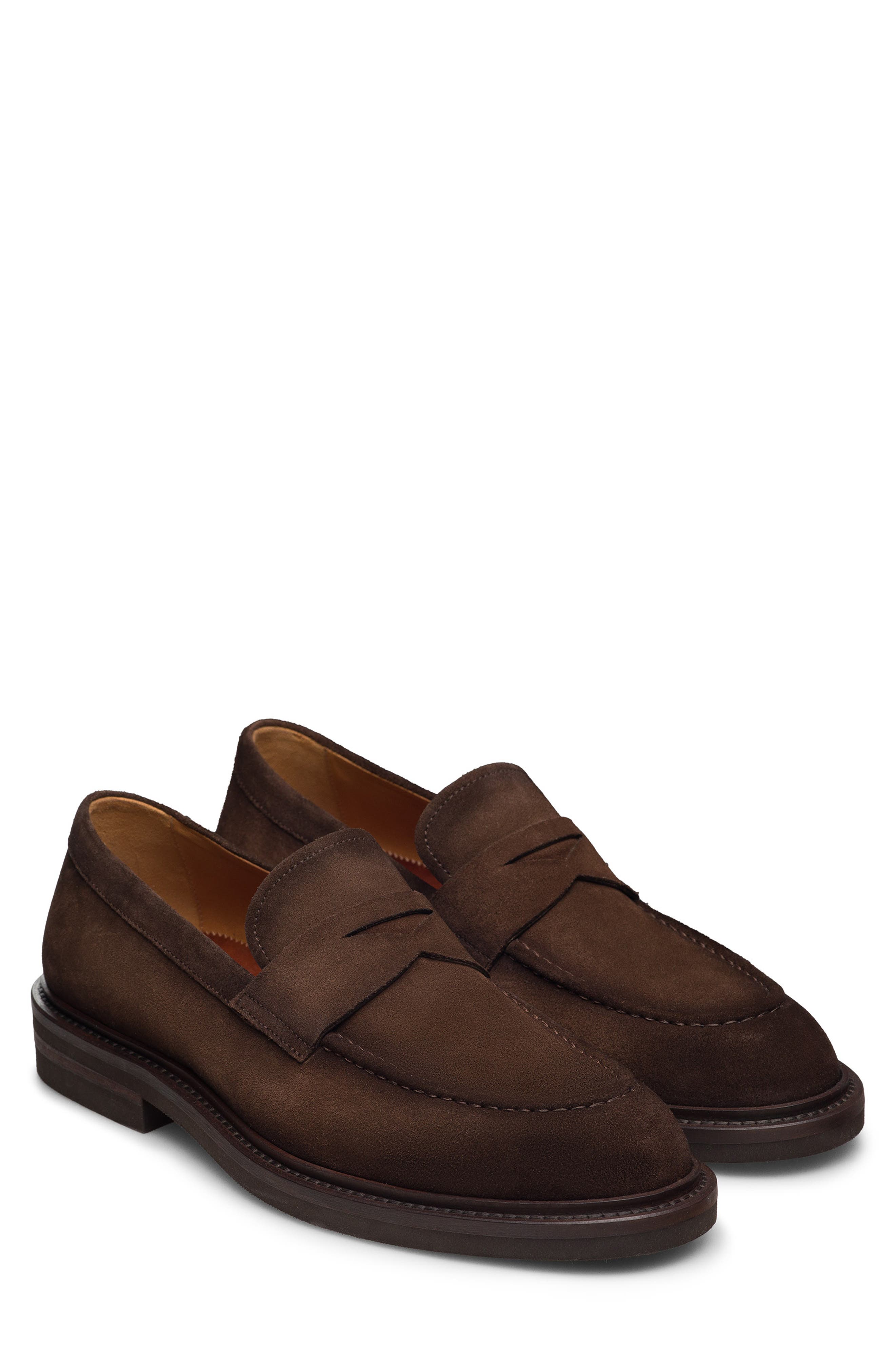 Barretta Suede Penny Loafer, Main, color, MIDBROWN SUEDE