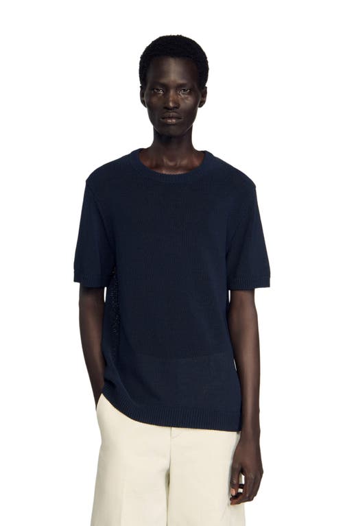 Sandro Fine Knit T-shirt In Blue