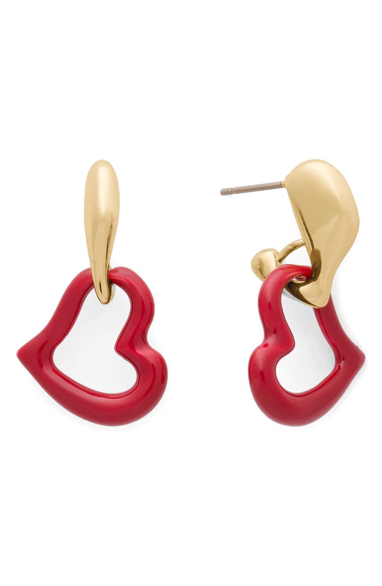 Kate Spade New York heart drop earrings, Alternate, color, Dark Scarlet