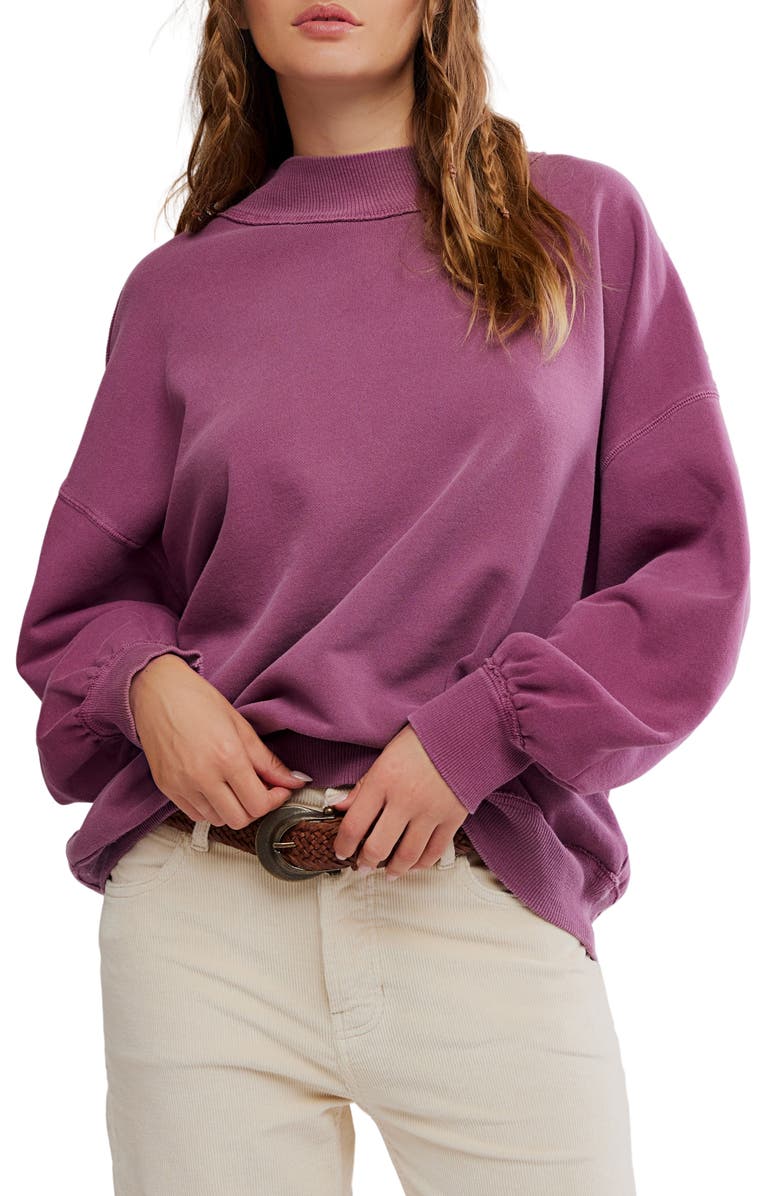 Free People Palm Springs Mock Neck Cotton Fleece Sweatshirt, Main, color, Damson