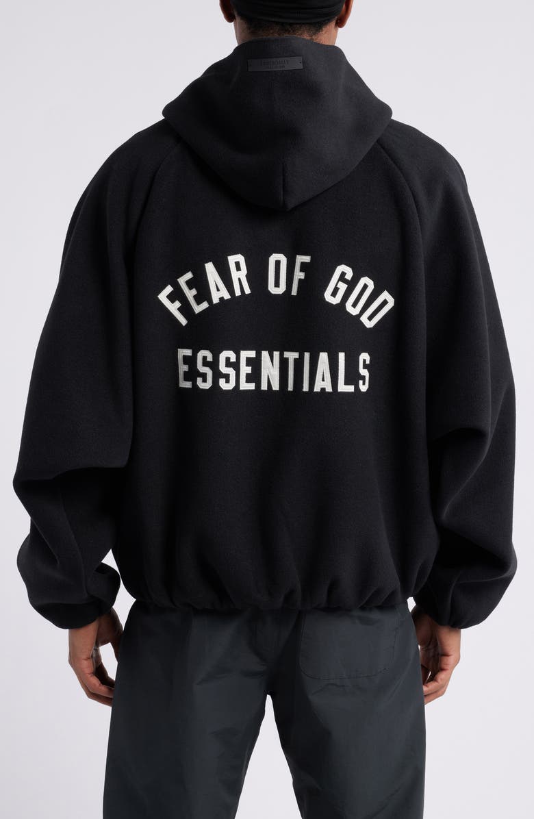 Fear of God Essentials Hooded Brushed Flecce Bomber Jacket, Alternate, color, 
