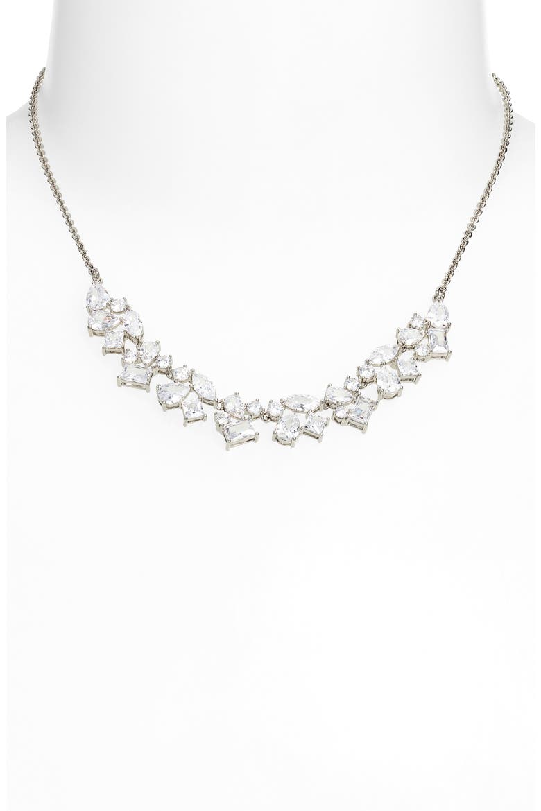 Cubic Zirconia Cluster Statement Necklace, Alternate, color, CLEAR- SILVER
