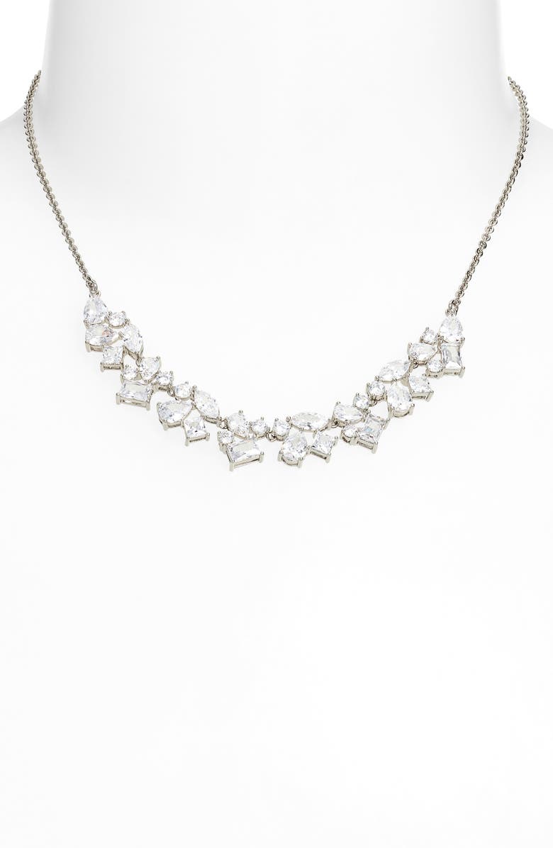 Nordstrom Cubic Zirconia Cluster Statement Necklace, Alternate, color, Clear- Silver