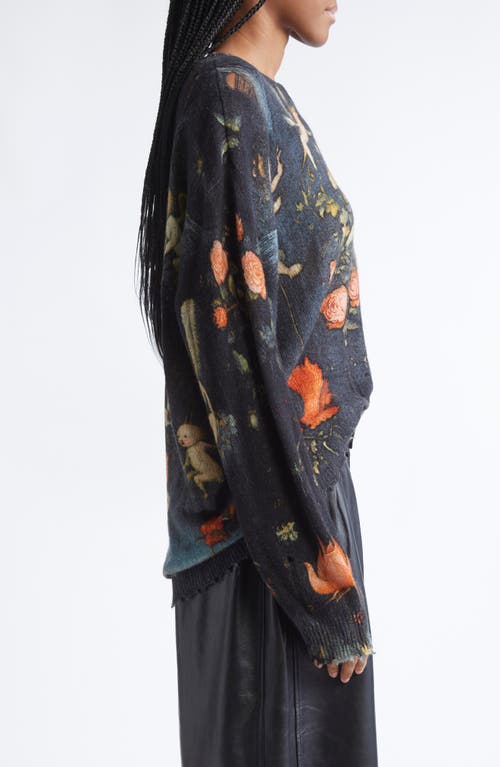 R13 Oversize Distressed Floral Sweater In Black