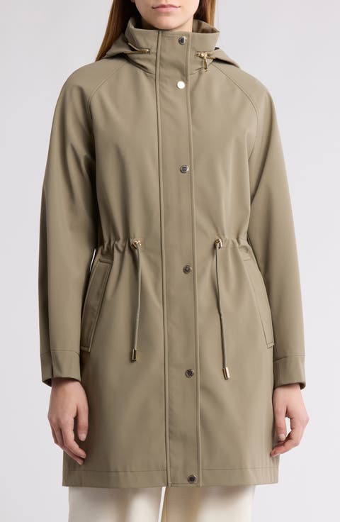Water Resistant Hooded Drawstring Waist Jacket