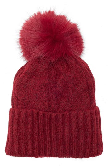 Melrose And Market Faux Fur Pompom Beanie In Red